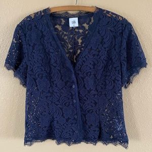 CABI Lace London Calling Button Front Top Navy